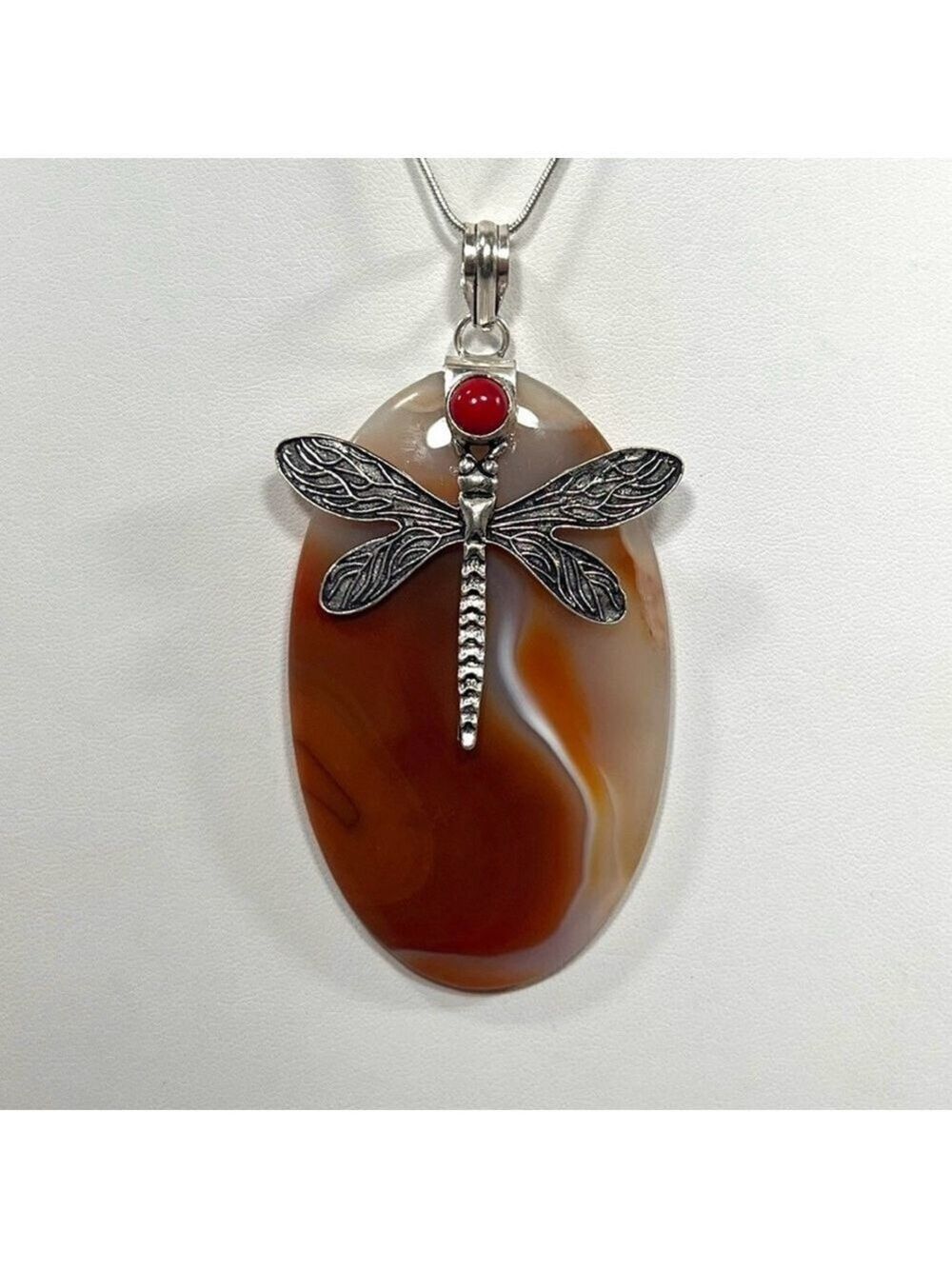 XL Botswana Agate 925 Dragonfly Gemstone Pendant